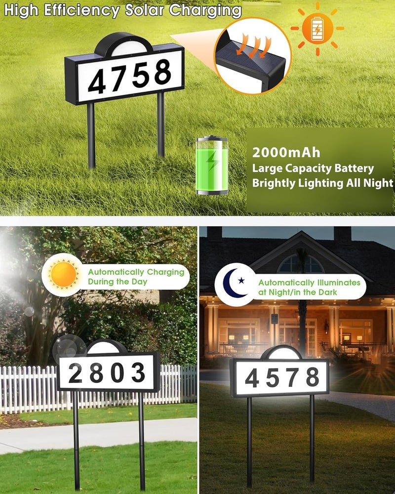 INDARUN Solar House Number Sign, Solar Address Signs for Yard, Modern Address Numbers Led Sign with Cool White & Warm White, Illuminated Large House Numbers, Street/Yard Signs for Outside, IP65 Waterproof - Image 3
